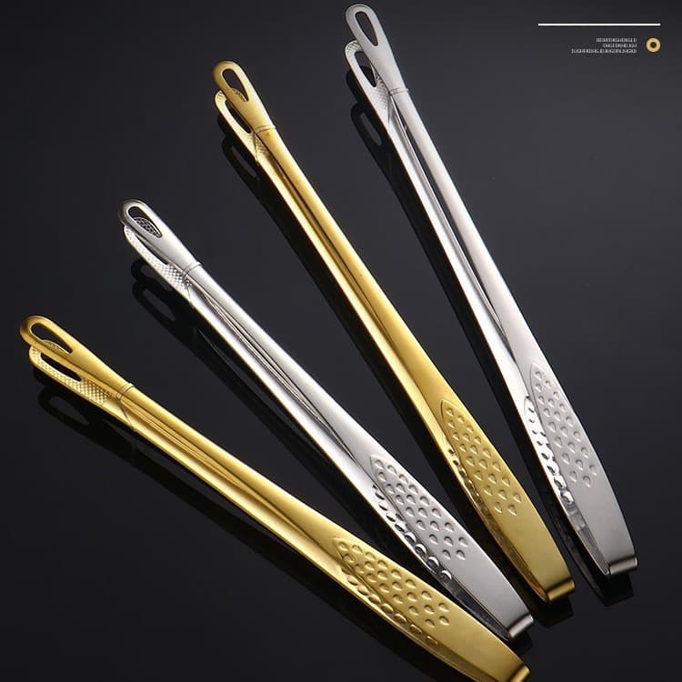 Korean BBQ Tongs, 304 Stainless Steel Grill Tongs, Steak Tongs, Buffet BBQ Tongs, Gold Extended Cooking Tongs