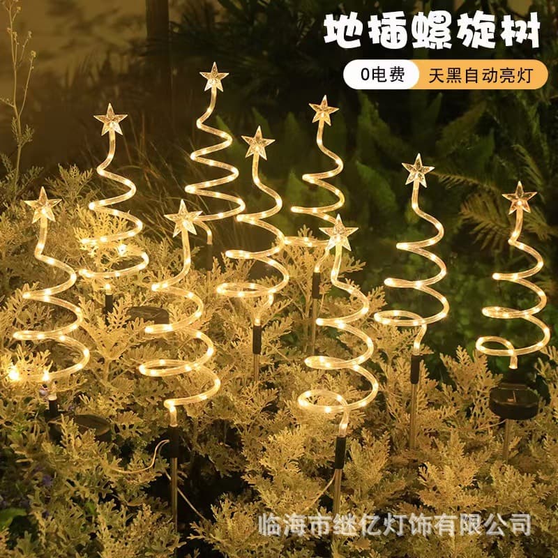 LED string lights, cross-border floor socket lights, spiral tree lights, Christmas camping lights, warm light atmosphere, party decorations.