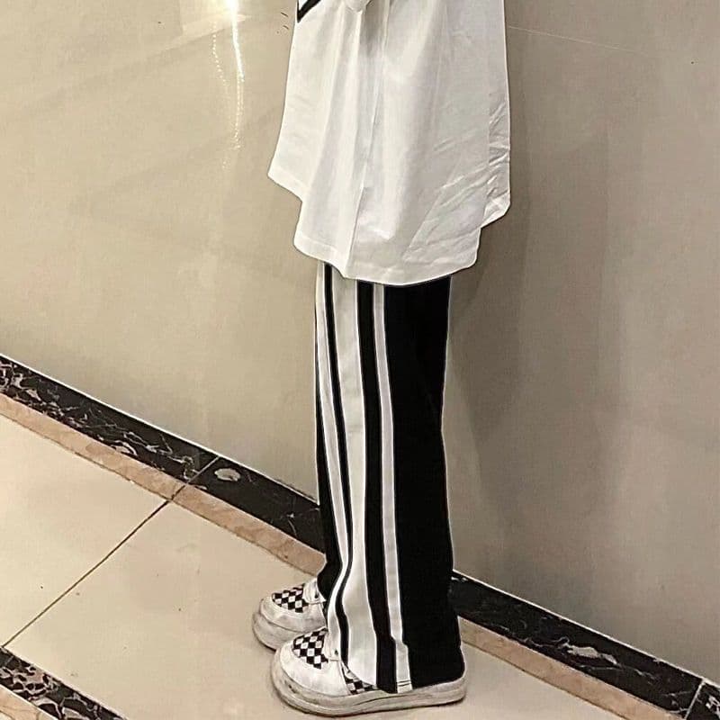 Women's Loose Korean Style Student Wide-Leg Straight Striped Pants Slimming New Ins Trendy Casual All-Match Floor-Length Trousers