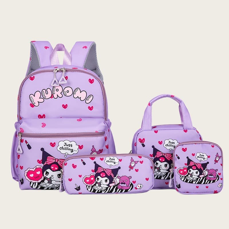 New School Backpack 4-Piece Set for Girls, Large Capacity, Cross-border, for Grades 3-6, Shoulder Bag