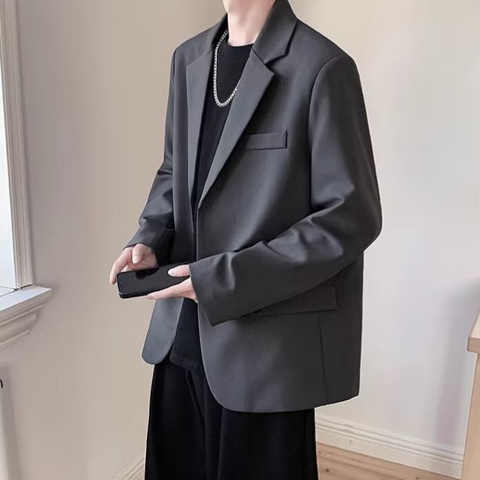 2025 New Loose Korean Men's Fashion Suit Jacket, Casual Blazer Trendy Top Outerwear Gray Suit