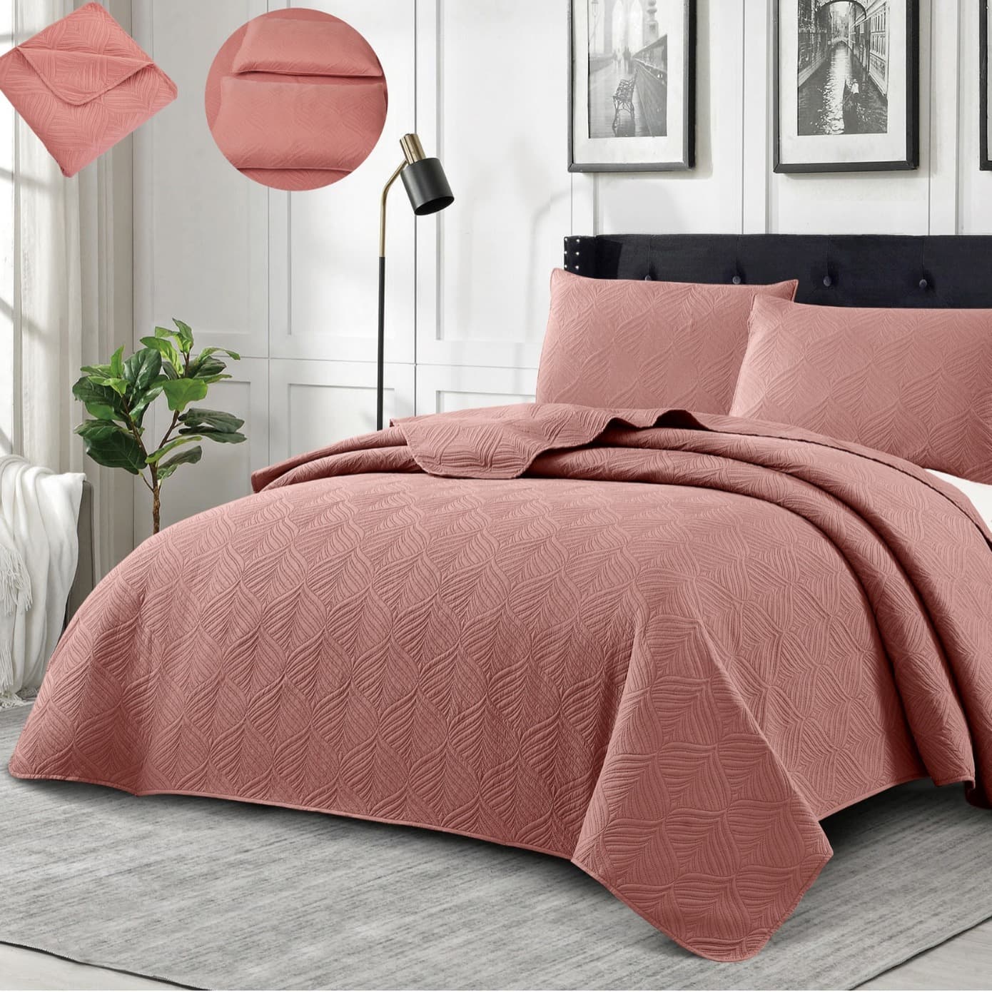 Foreign trade quilted cross-border bed sheets with ultrasonic embossing process, washable double-sided bedspread three-piece set