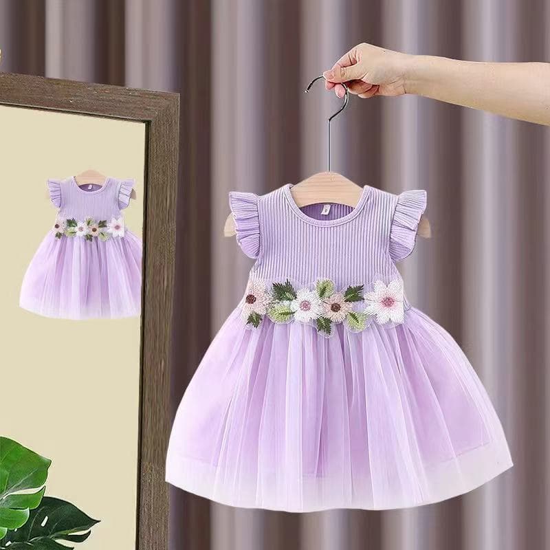 Girls Dress 2025 Summer Fashionable Princess Dress for Toddlers 0-5 Years Old Short Sleeve Cool Dress