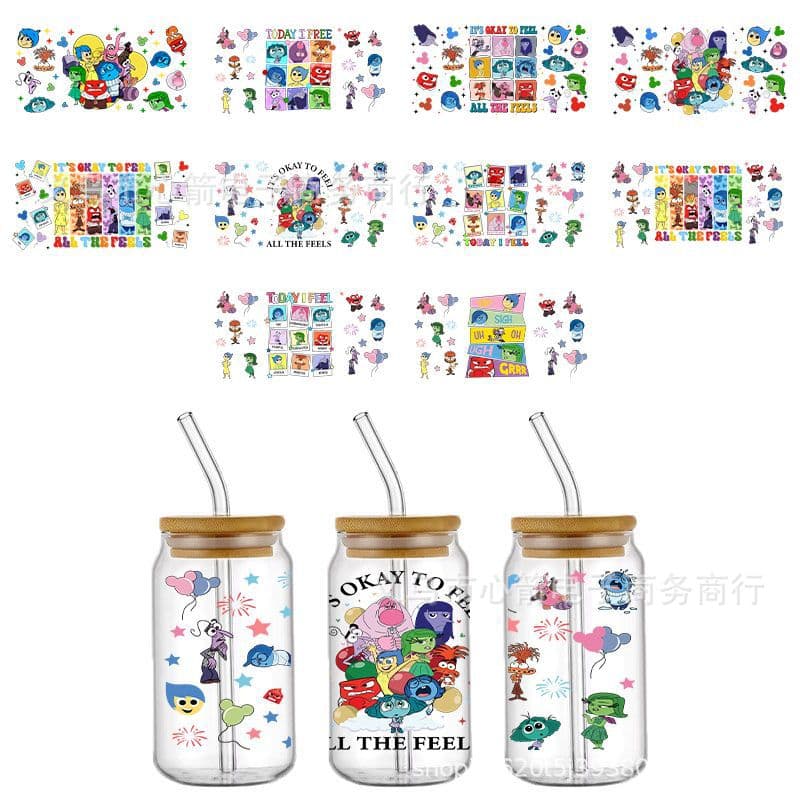 Inside Out UV DTF Transfer Crystal Clear Sticker 23.6X10.6cm Waterproof Scratch-Resistant Cartoon Wholesale