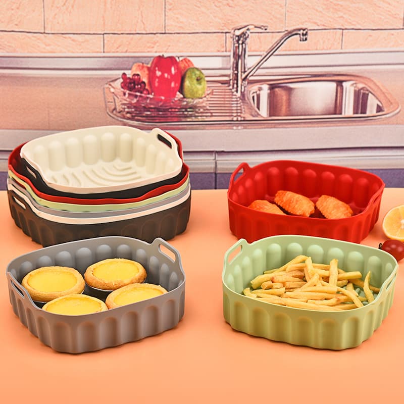 Square Silicone Air Fryer Tray Home Use Baking Tray Air Fryer Mat Kitchen Accessory Durable Heat Resistant Cooking Tool