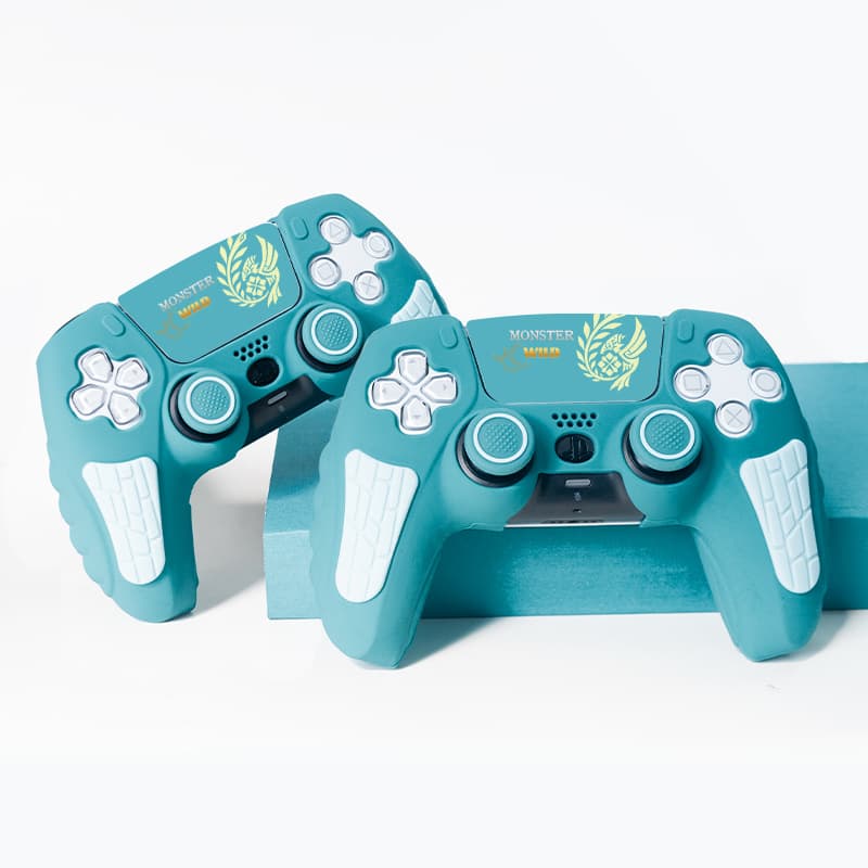 PS5 Controller Case Monster Hunter Wilds Theme Protective Cover Joystick Silicone Case Compatible with Charging Dock PS5 Case Includes Touch Screen Sticker