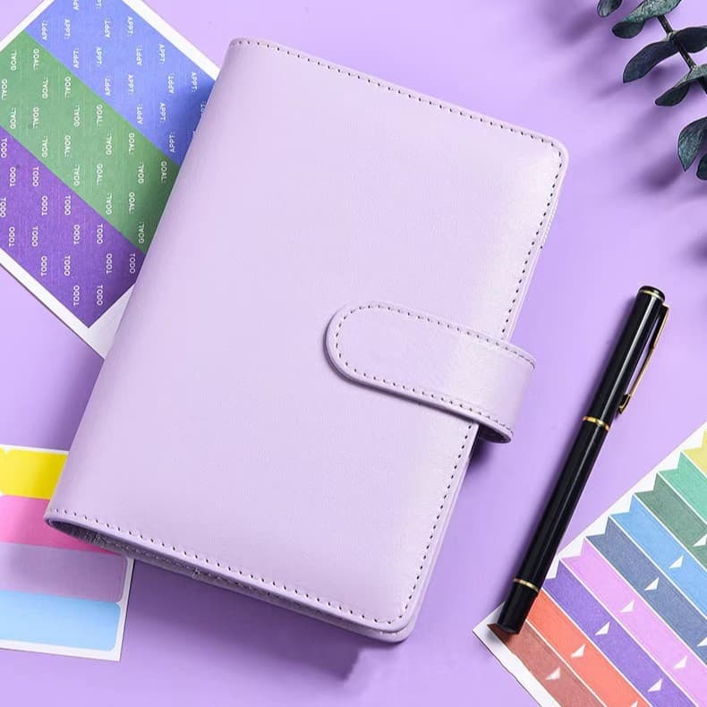 Creative PU Leather Zipper Notebook A6 Ring Binder Macaron Color Cash Budgeting Scrapbooking Journal with Stickers