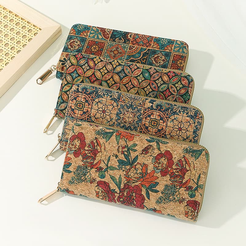 European Soft Wood Grain Bark Wallet Long Zipper Wallet Phone Wallet Short Medium Zipper Wallet