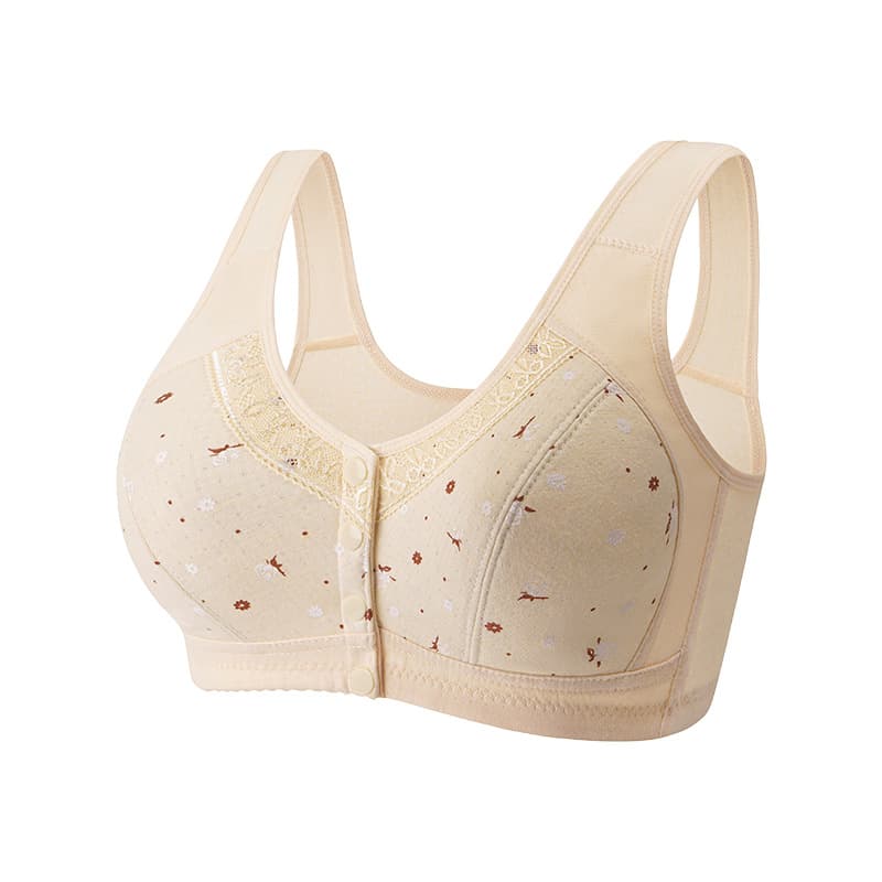 Front-Open Bra for Women, Soft Cotton, Middle-Aged and Elderly Spring/Summer Style, Plus Size, Wire-Free Cotton Bra, Vest Style