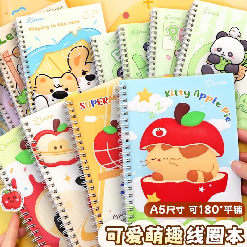 Cute Cartoon A5 Spiral Notebook for Students and Office, High-Aesthetic Ins Style, Thick Lined Journal Notebook