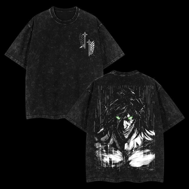 Cross-border EU Size Eren Yeager Titan Acid Washed Oversized Unisex Anime