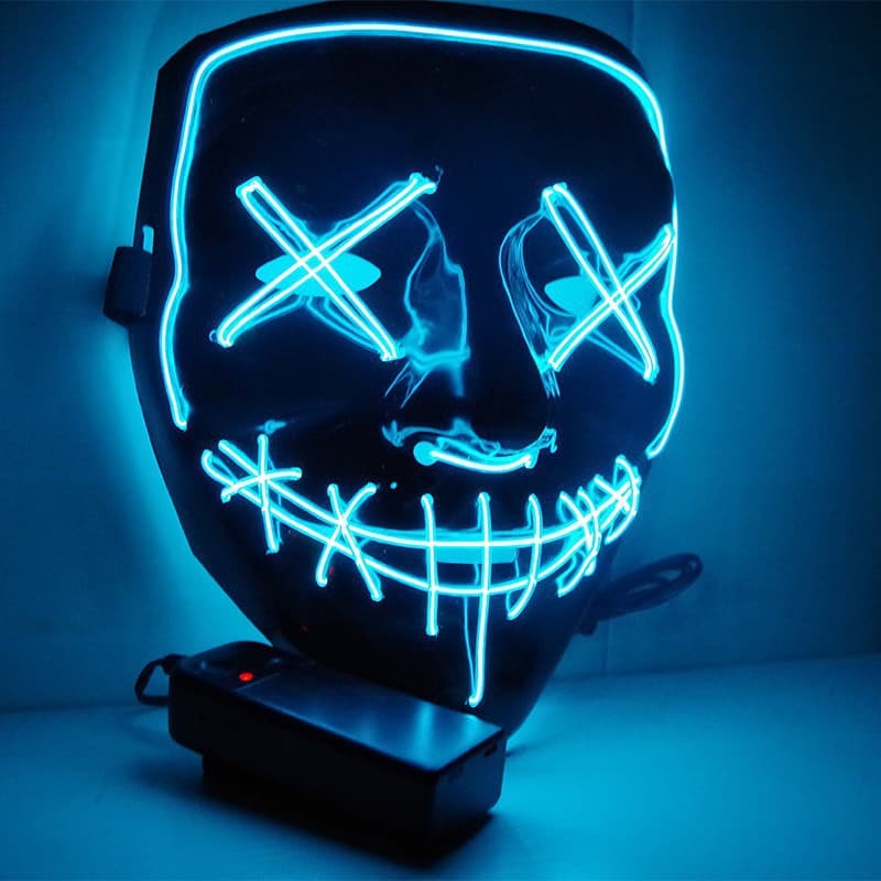 Punk Style LED Glowing Black V-Mask Cold Light Halloween Mask Ghost Dance Glowing Mask PVC Material Horror Style for Halloween