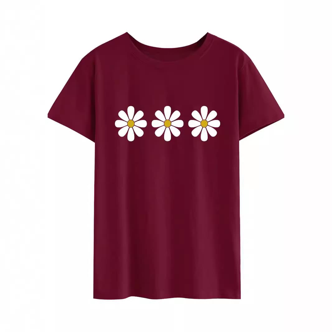 Women's Short Sleeve T-Shirt Comfortable Loose Fit Summer Top Korean Style New Arrival Floral Print round Neck Cotton Tee