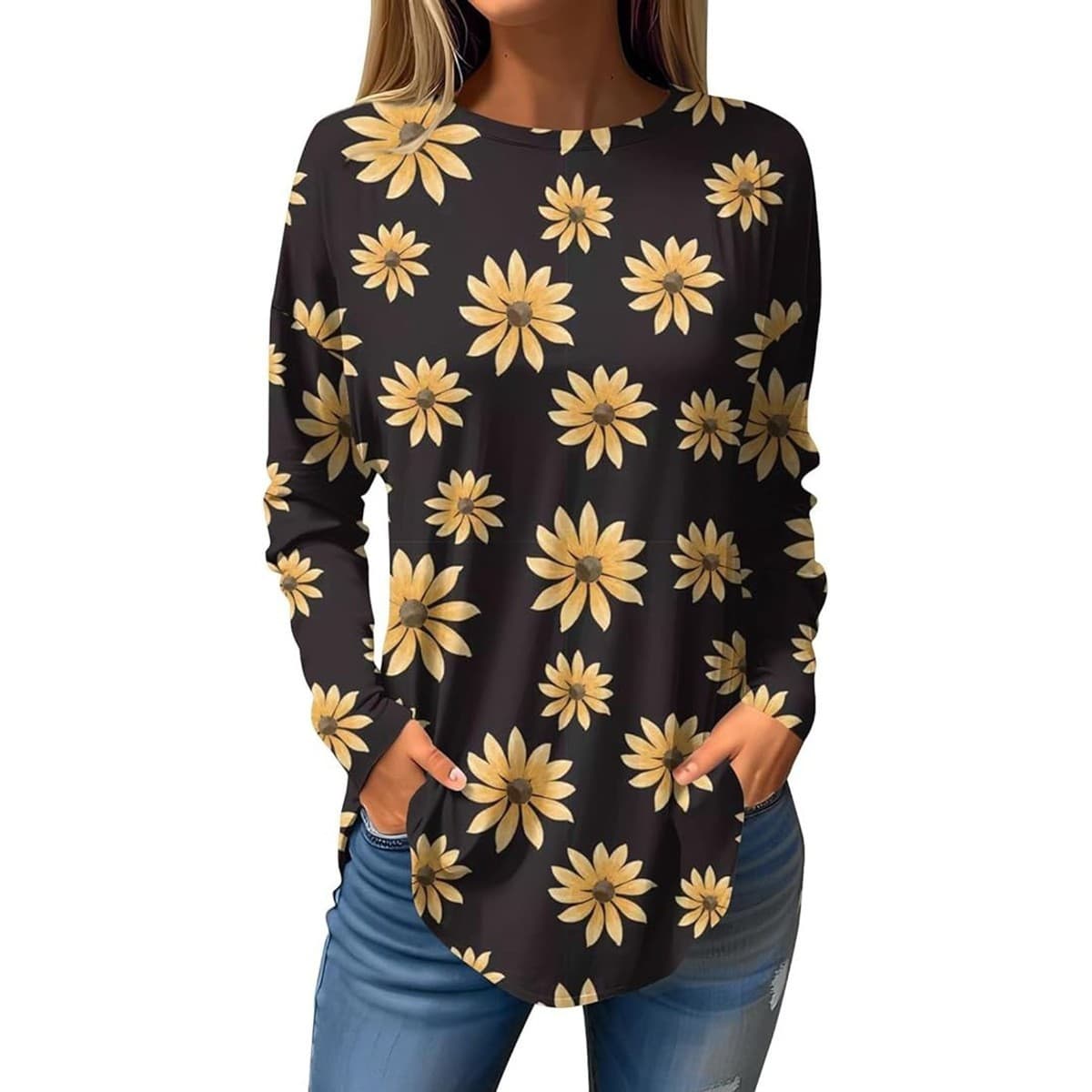 2026 New Cross-Border European and American Style 3D Printed Long-Sleeve T-Shirt for Women, Loose Long Design, Fashionable Casual Top