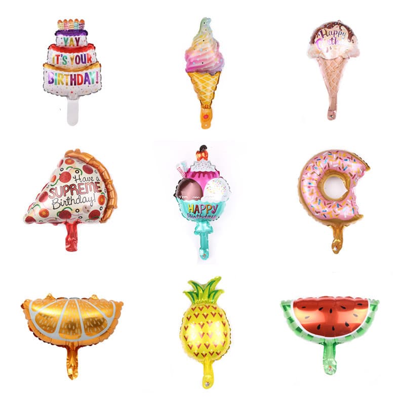Mini pizza, ice cream, donut, aluminum foil balloons, birthday watermelon, pineapple, cake, balloon wholesale