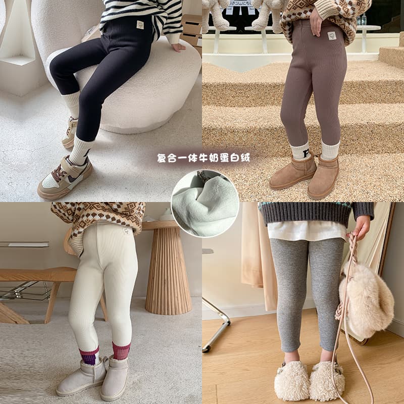 [Composite Milk Protein Fleece] Children's Leggings Girls' Korean Style Slim Fit High Elastic Composite One-Piece Fleece Pants Winter
