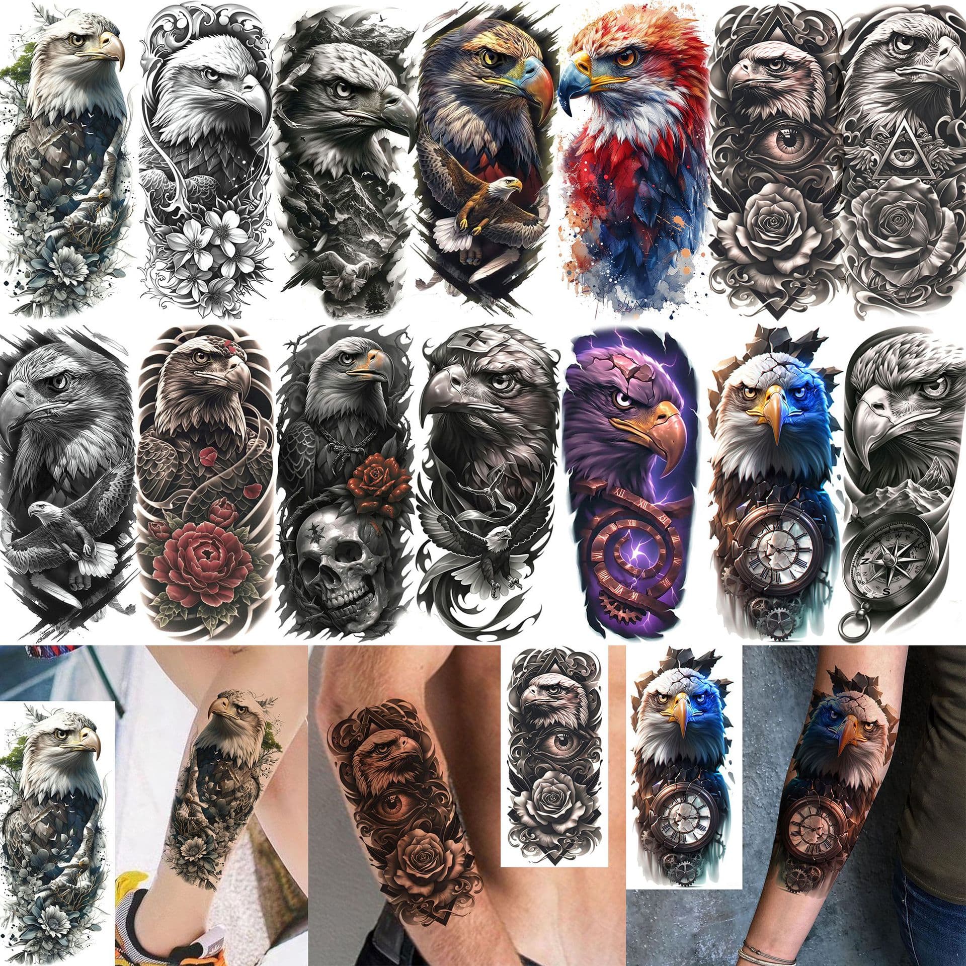 New realistic eagle tattoo stickers waterproof long-lasting arm stickers Amazon TEMU European and American Tattoo cross-border TK