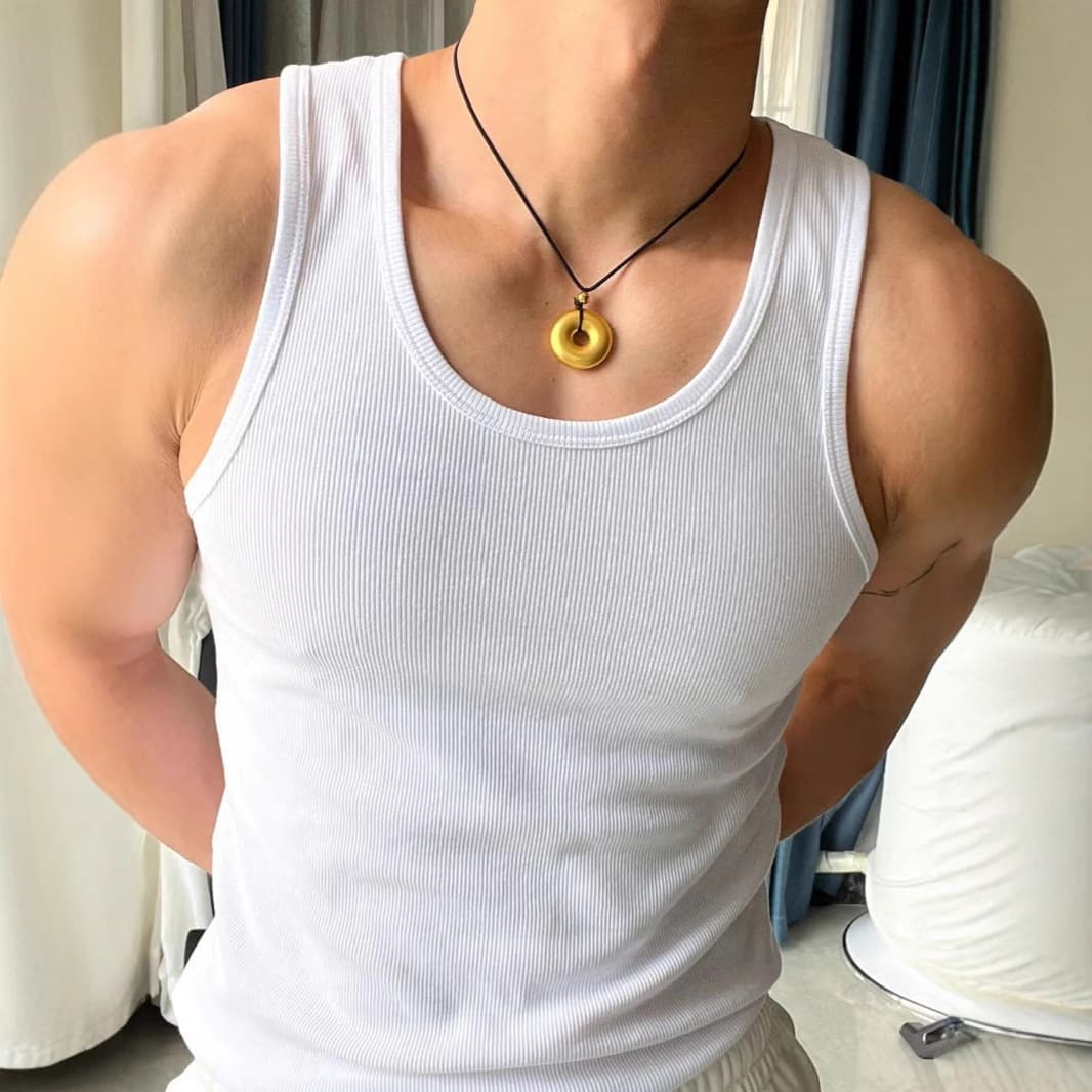 Men's Heavyweight Ribbed Knit Muscle Tank Top - Tight Fit Training Vest for Gym Workout, Sleeveless Summer Undershirt