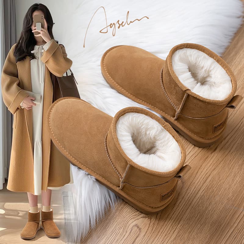 Aogushiden Snow Boots Women Short 2025 New Winter Fleece Lined Thick Short Boots Thick Sole Bread Cotton Shoes Women