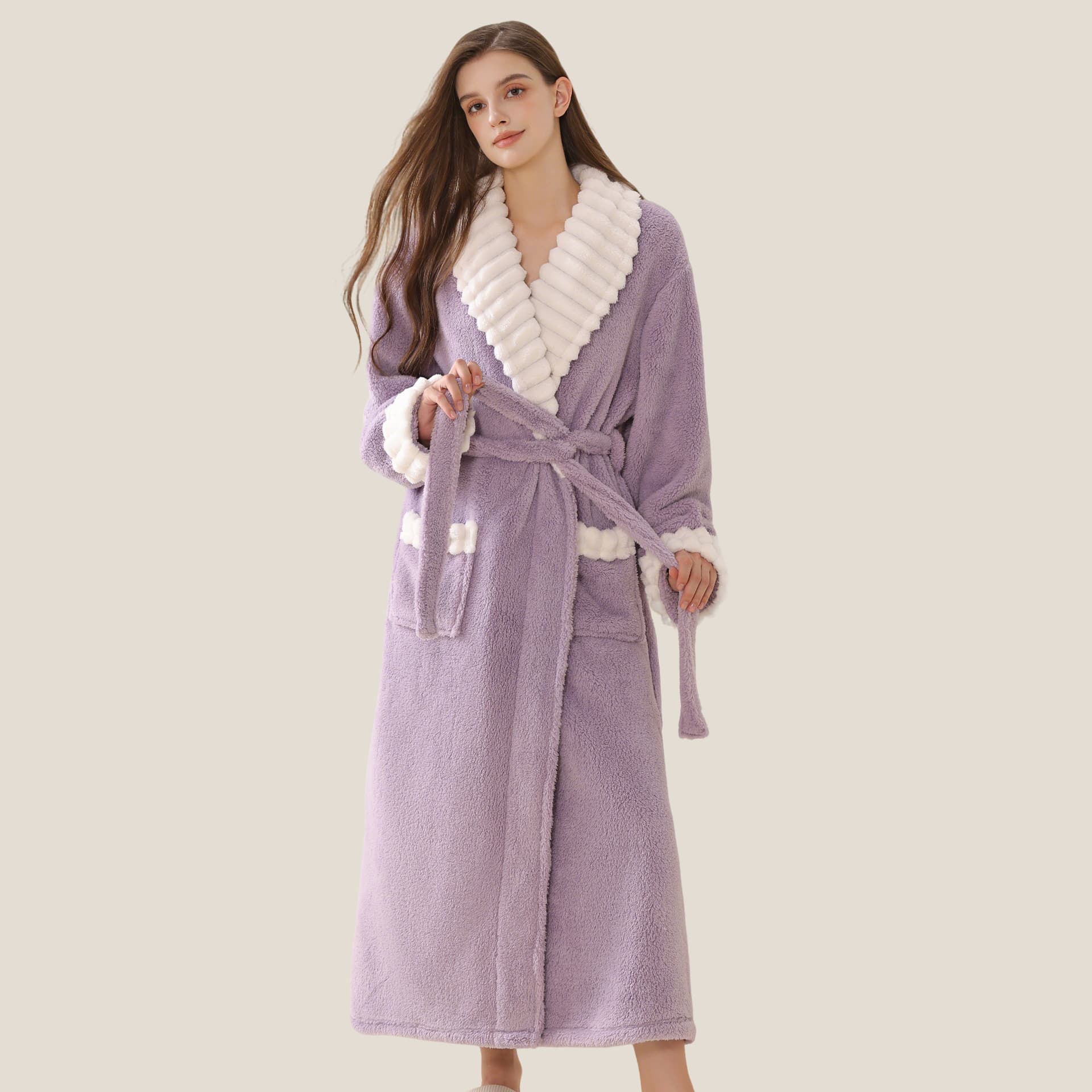 In-Stock Bathrobe for Women, Long Winter Coral Fleece Robe, Ankle-Length, Autumn and Winter Flannel Long Pajamas, Thickened