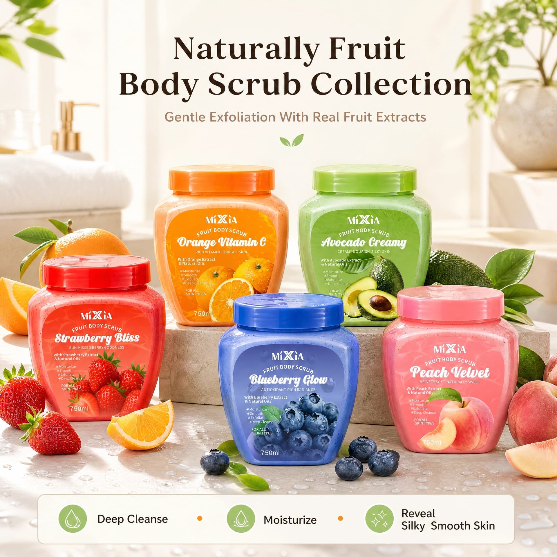 Sea Salt Body Scrub 750ml Fruit Exfoliating Moisturizing Full Body Cleansing Shower Scrub OEM Custom