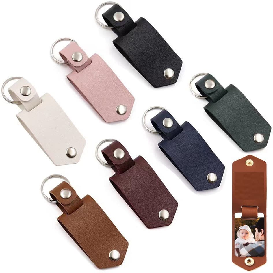 Thermal transfer aluminum sheet color printed photo key chain Wedding photo baby leather case Customized leather photo key chain