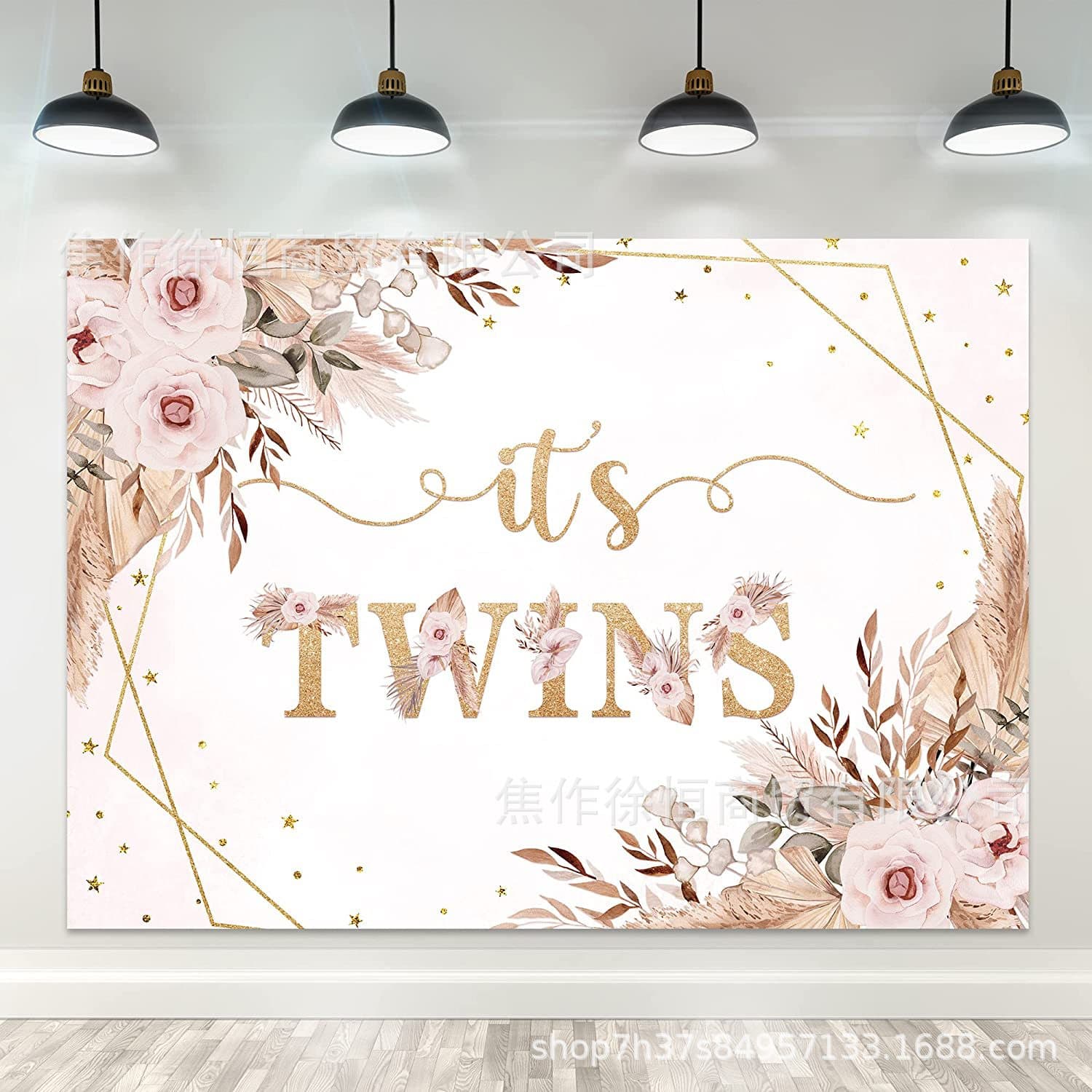 Cross-Border Bohemian Floral Baby Shower Backdrop Banner Twin Newborn Party Photography Background