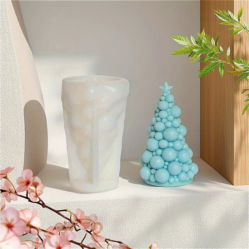3D Cedar Cone Bubble Star Christmas Tree Mold, Christmas Scented Candle Plaster Ornament DIY Silicone Mold