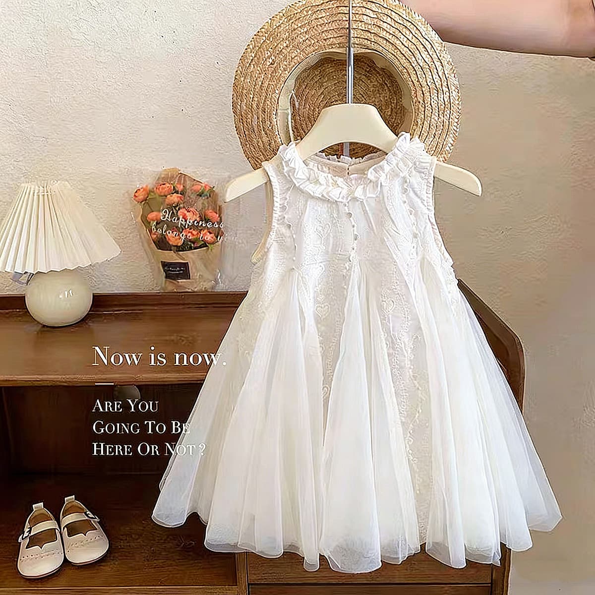 Girls' Dress 2026 Summer New Style Baby Girl Fashionable Princess Dress with Floral Embroidery and Mesh Skirt