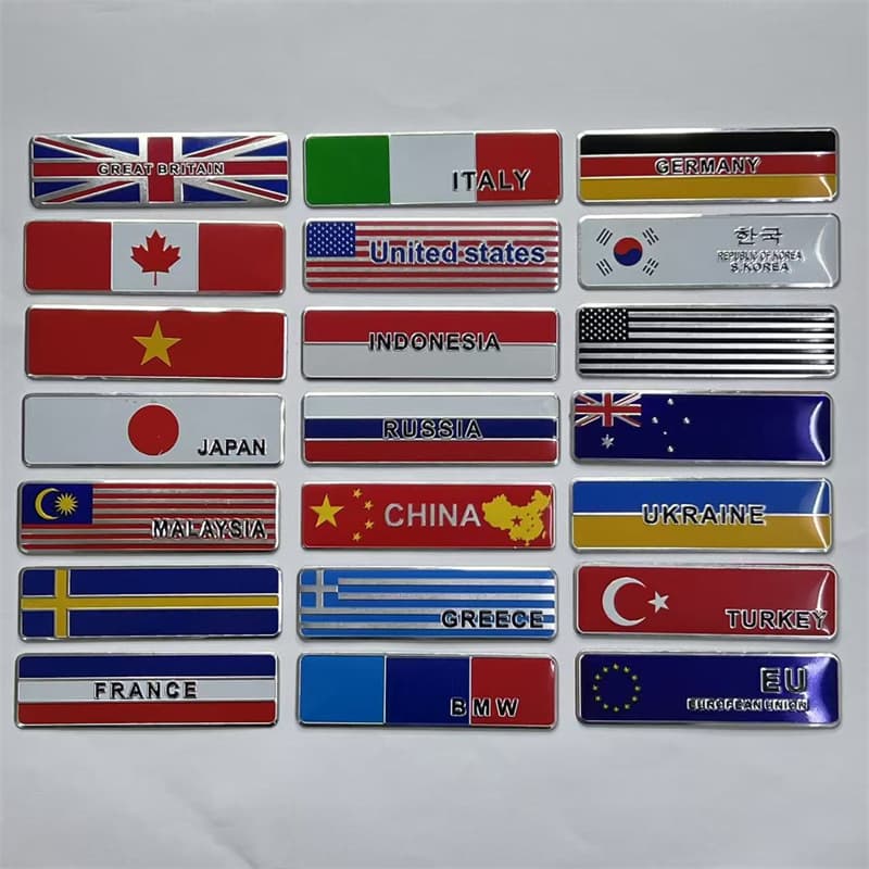Car personalized metal flag car stickers Vietnam, Japan, the United States, the United Kingdom, Germany, France, Italy, car body stickers, tail labels