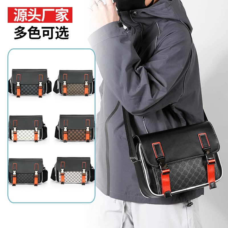 New Men's Multi-function Sling Bag, Checkerboard Pattern Large Capacity Korean Design