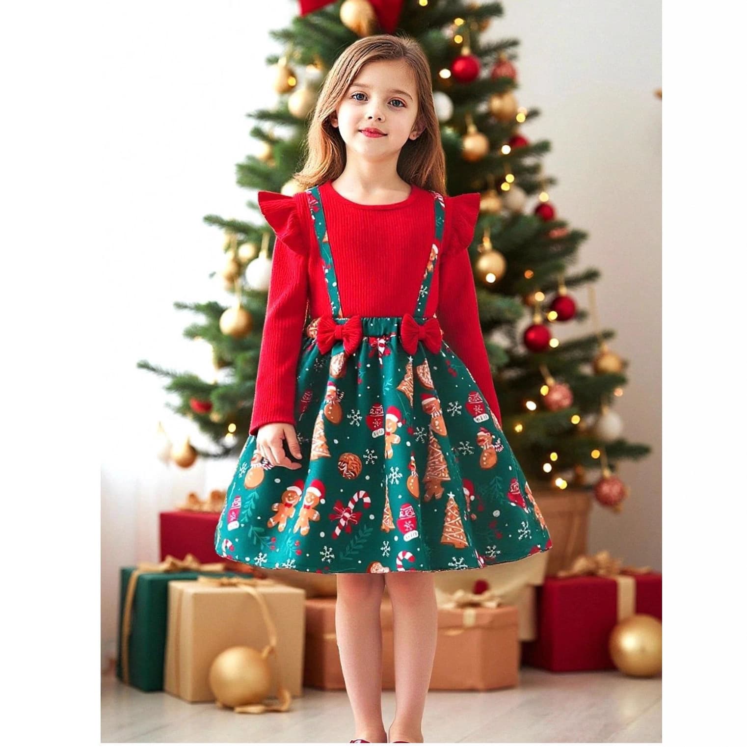 Cross-border spot foreign trade children's clothing for small and medium-sized children new products girls spring and autumn Christmas holiday two-piece spliced ​​dress