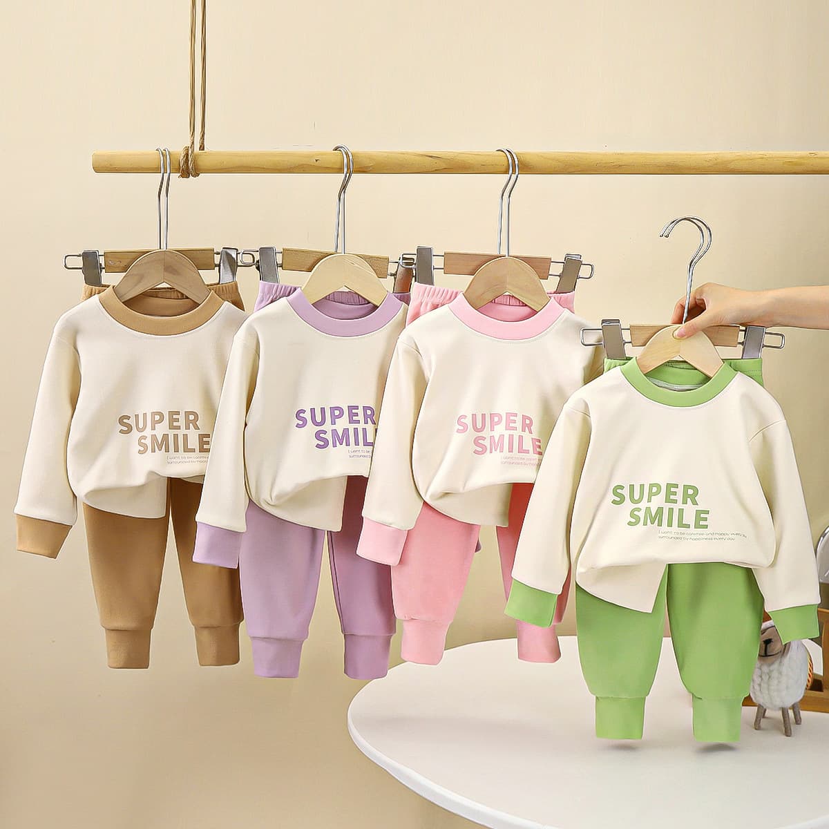 Children's Double-sided Velvet Underwear Set Round Neck Sleepwear for Boys and Girls Home Clothes Autumn Winter Pyjamas