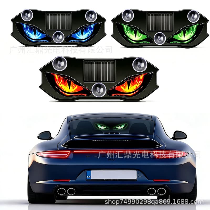 Cross-border solar car dynamic devil's eye expression light Truck rear window modified ambient light LED warning light