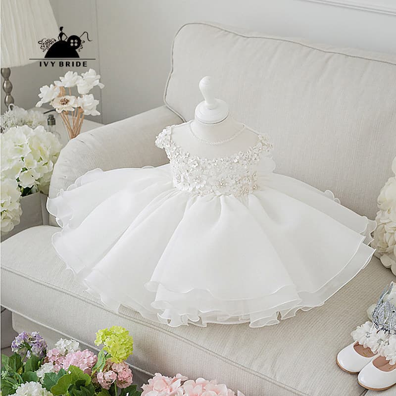 One-year-old dress baby girl 2021 spring flower girl fluffy princess dress wedding dress tail little girl children's dress