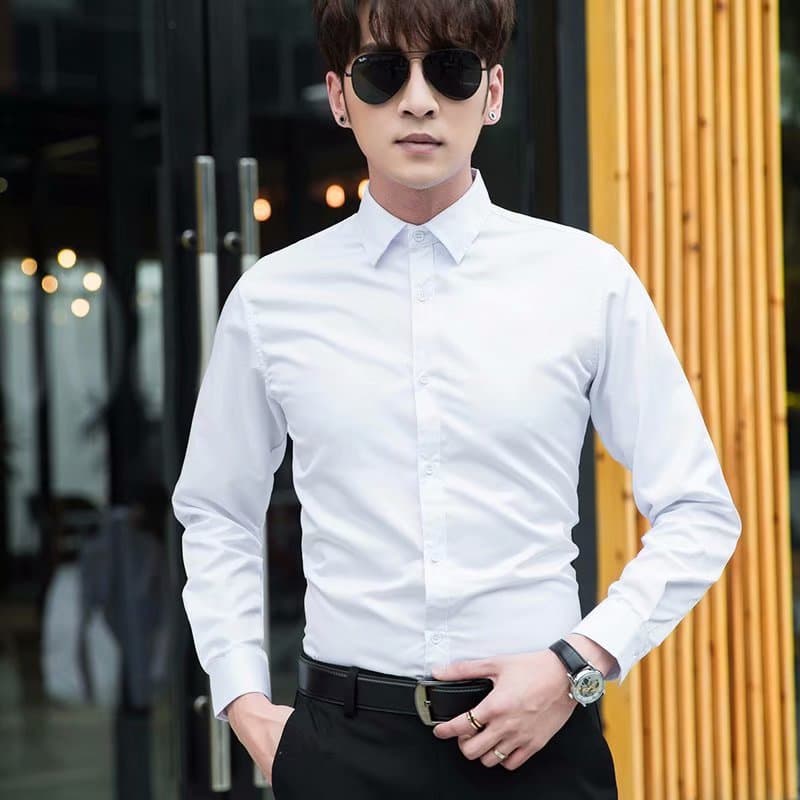 Men's Long Sleeve Slim Fit Shirt, Spring and Autumn New Business Casual Non-Iron Solid Color Best Man Group Shirt, Plus Size Men's Fashion