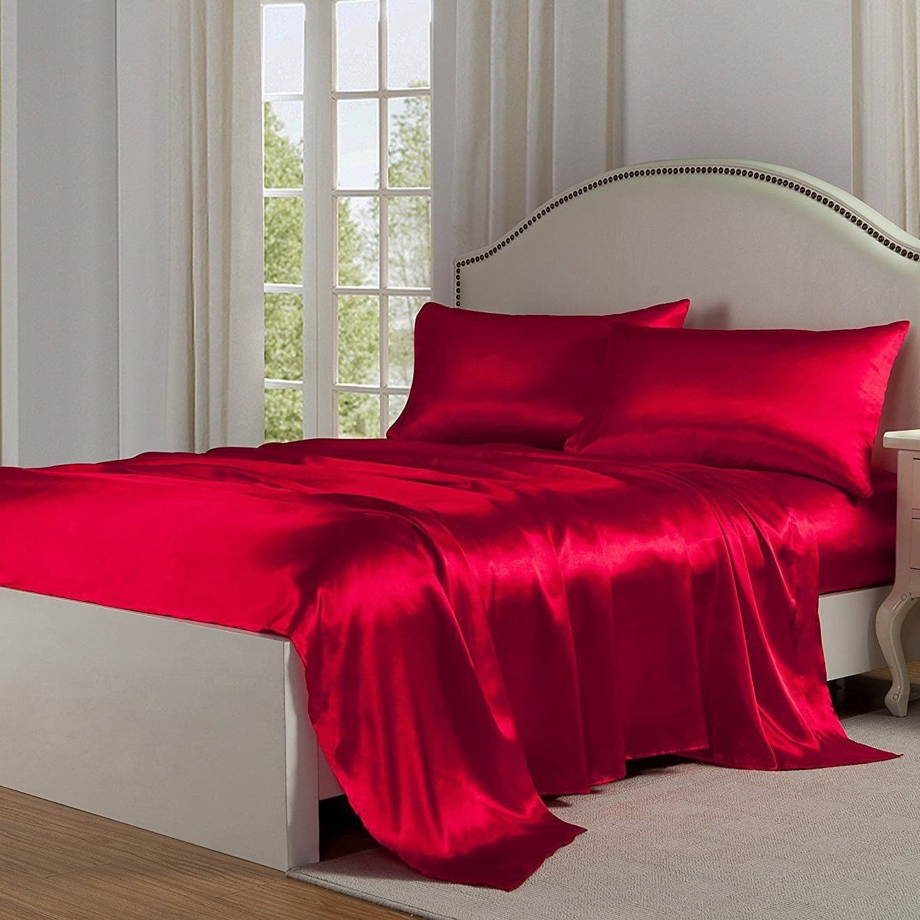 Cotton Linen Blend Bed Sheet Set Pillowcases Duvet Cover In White Light Gray Colors