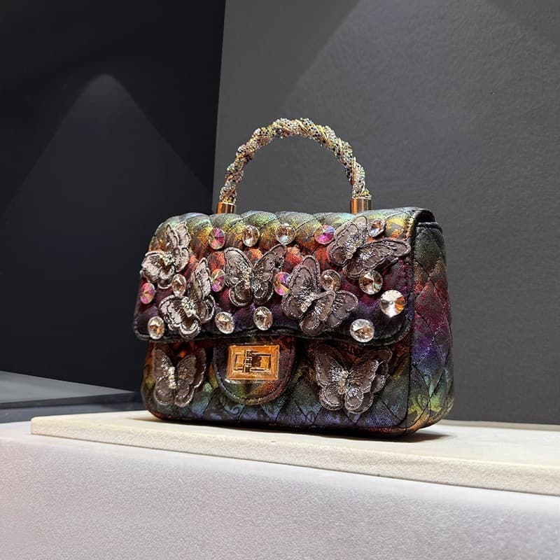 Rhinestone Bag Women's 2025 Spring and Summer New Fashion Shoulder Crossbody Bag Chanel Style Diamond Plaid Chain Bag with Diamond Bag Trendy