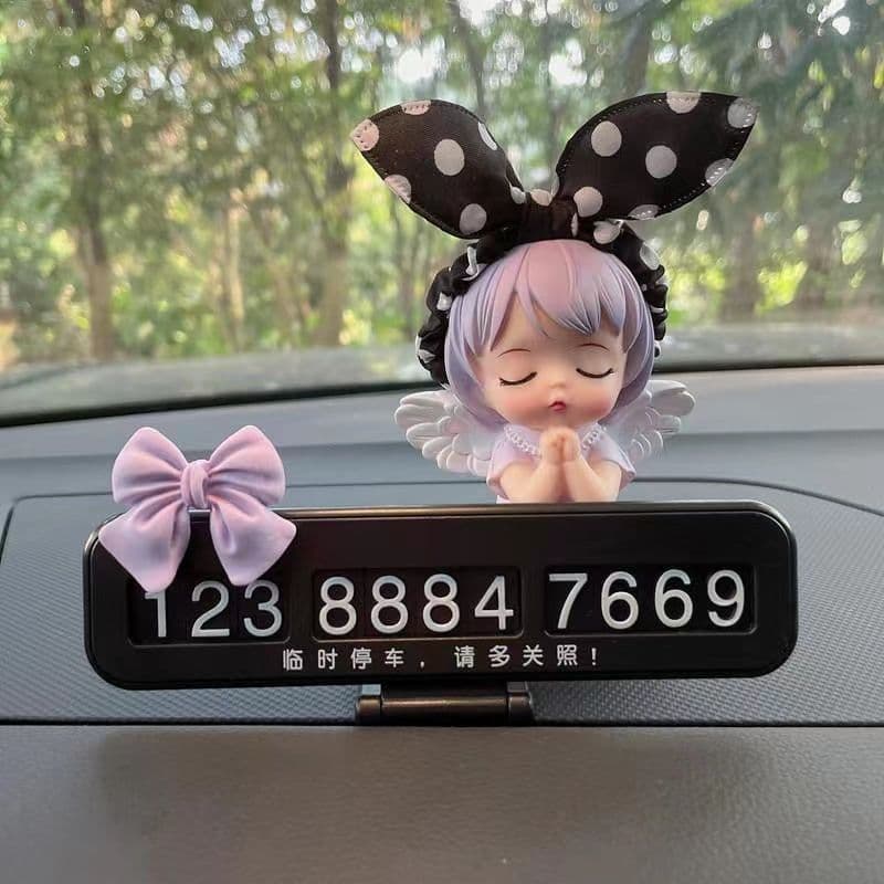 Car Temporary Parking Number Plate, Move Car Contact Number Plate Style, In-Car Decorative Ornament, Cartoon Design for Women