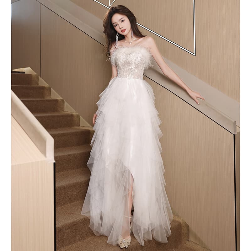 White evening dress for women 2026 new high-end light luxury and high-end birthday host adult ceremony banquet evening dress