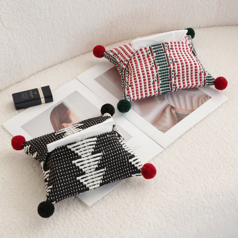 Meizuo Elements Nordic Ins Cotton Thread Woven Colored Pom-pom Fabric Tissue Cover, Drawstring Tissue Bag, B&B Soft Decoration