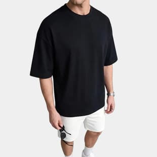 Cross-border Loose Oversized Round Neck T-shirt Men DIY LOGO Summer Loose Short Sleeve Man T-shirt