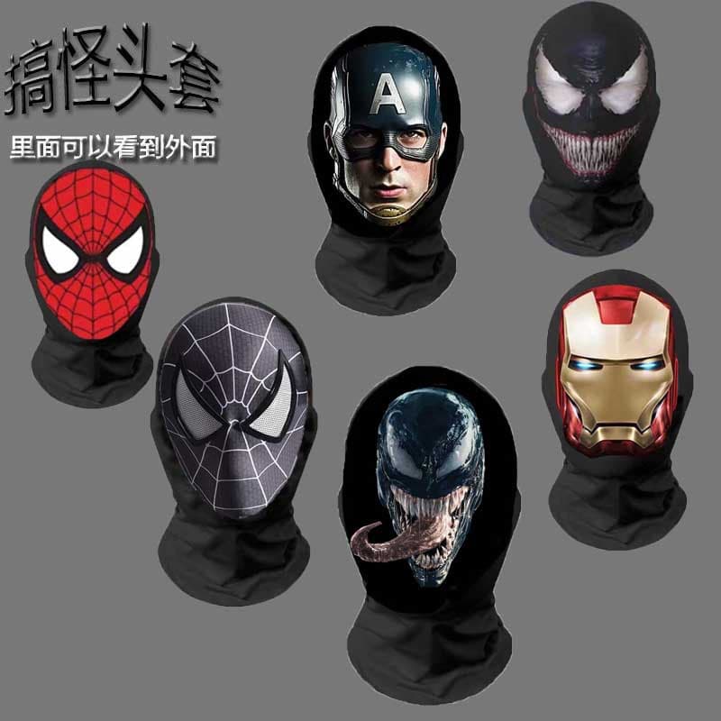 Cross-border TEMU prank gag mask hood Spiderman Venom funny mask head cover factory wholesale