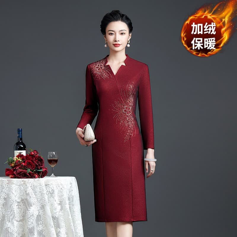 Red Mother-in-Law Wedding Evening Gown, High-End and Elegant Wedding Toasting Dress, Factory Style