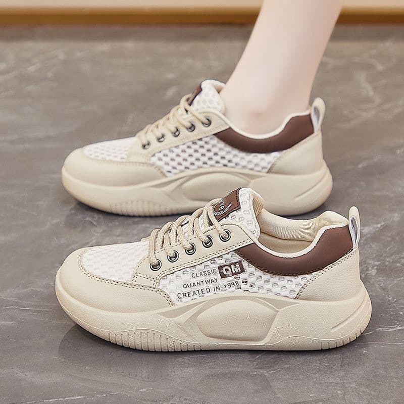 Summer Women's White Sneakers New Korean Style Ins Mesh Breathable Heightening Sports Shoes Casual Board Shoes for Female Students