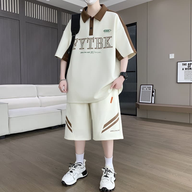 Summer Short Sleeve Men's New Loose Printed Half Sleeve Tee Student Trendy Versatile Top T-Shirt Set