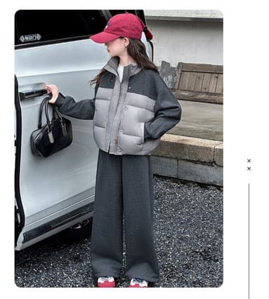 Girls Korean style suit autumn and winter cotton coat jacket 2025 new style medium and large children's fashionable winter casual two-piece set