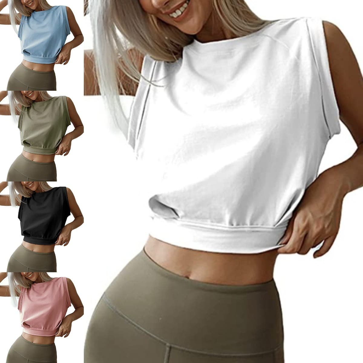 2024 European and American Sleeveless Loose T-shirt Cross-border Amazon Running Fitness Sexy Crop Top Sweatshirt for Women