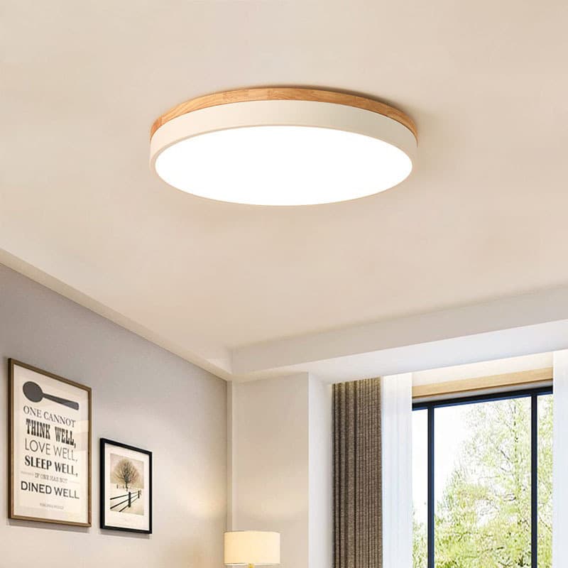 Ultra-thin LED Ceiling Light for Living Room, Simple Modern Balcony Wood Base Nordic Light, Round Bedroom Lamp