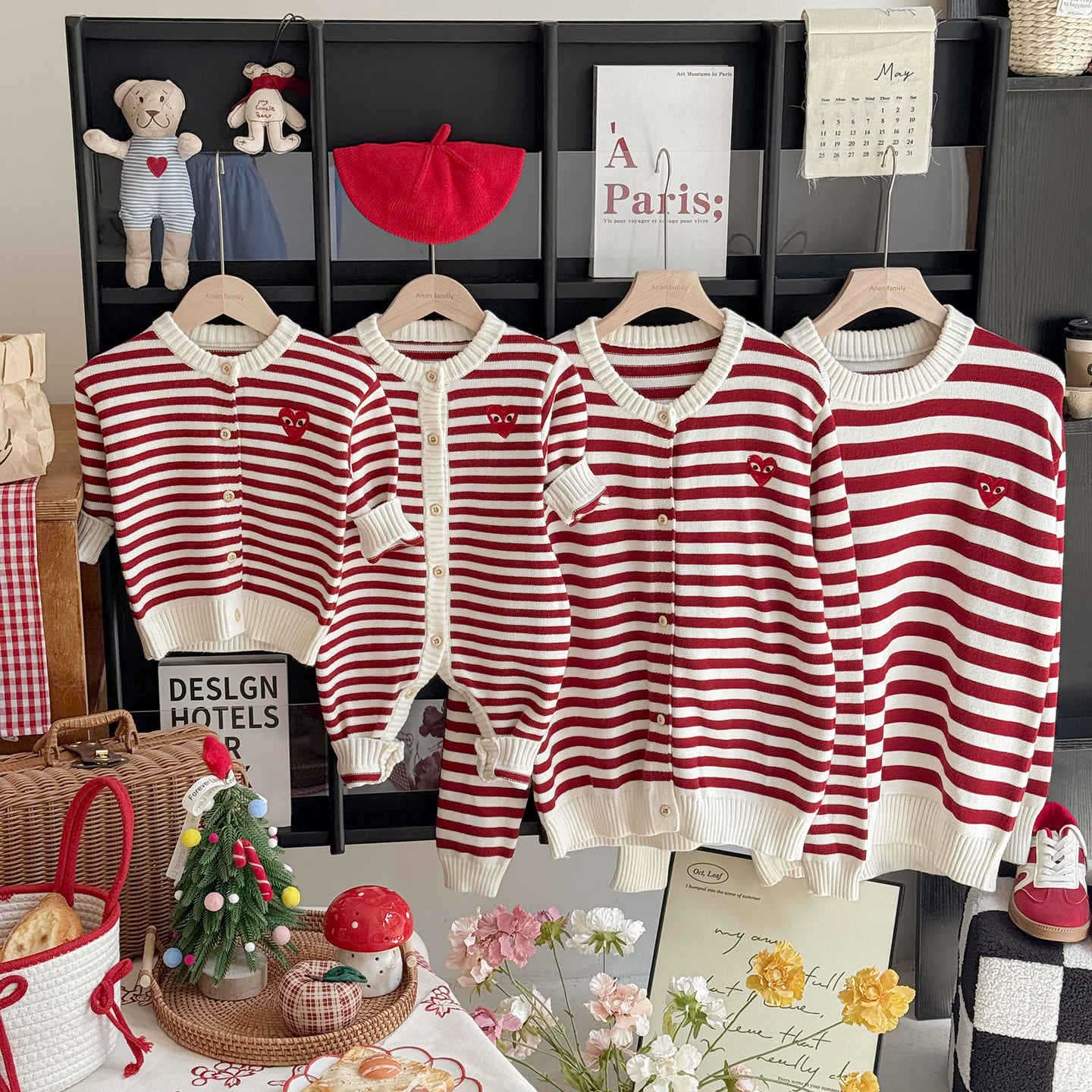 Parent-child matching family of three spring/autumn knitted sweaters stylish infant clothes autumn mother-child outfits outerwear